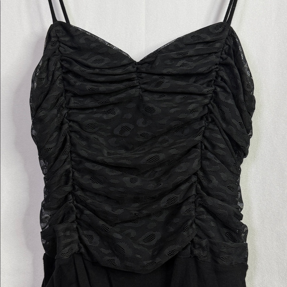 Forever 21 Animal Print Lace Rushed Black One Piece Snap Closure Bodysuit - Picture 2 of 7